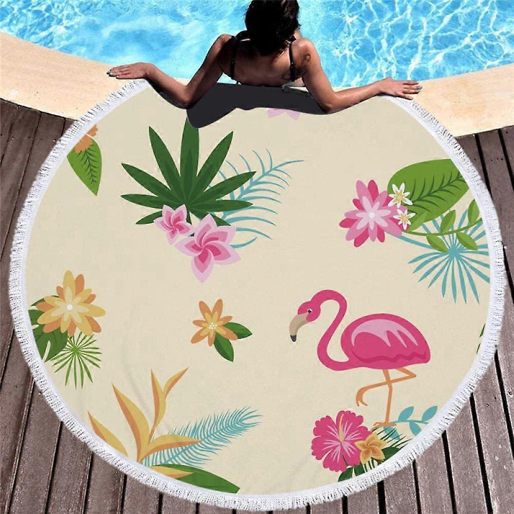 Beach Towel 150 x 150cm Round Beach Towel Oversized Thick Blanket Microfiber Fabric with Cotton Fringe Flamingo Pattern Thick Novelty Large Table Blan