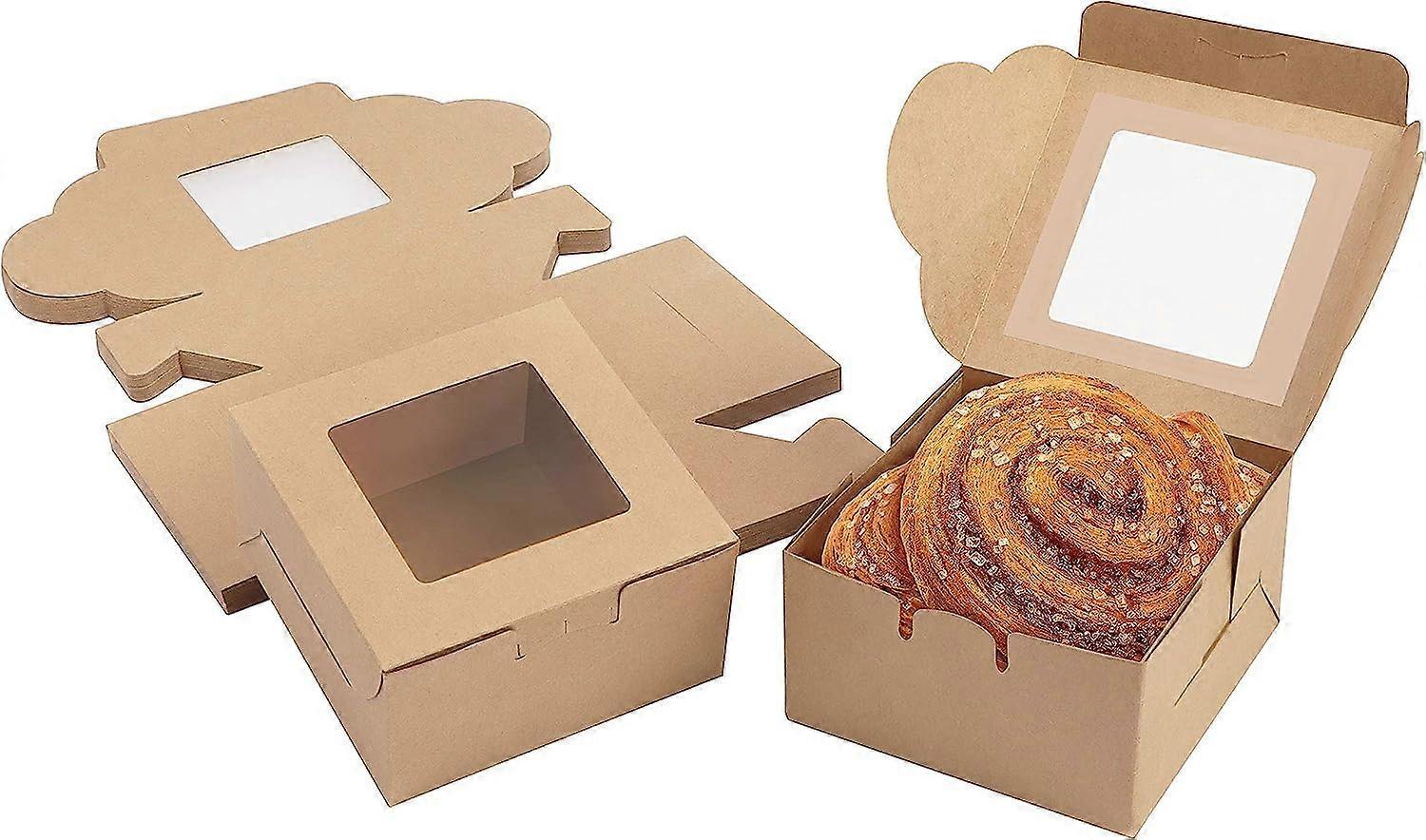 Vous Brown Kraft Paper Boxes with Clear Window (Pack of 50) - Box 10.16 x 5.7 cm - Pastry Box for Donut, Mini Cake, Pastry, Dessert and Pie - Take-Out