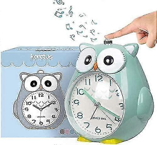 Owl Childrens Alarm Clock, Non-Ticking, Night Light, Snooze Function, Battery Operated, Green