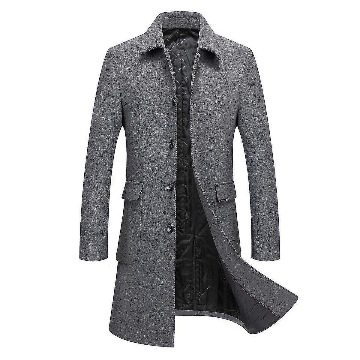 Men'S Winter Casual Solid Color Mid-Length   Overcoat