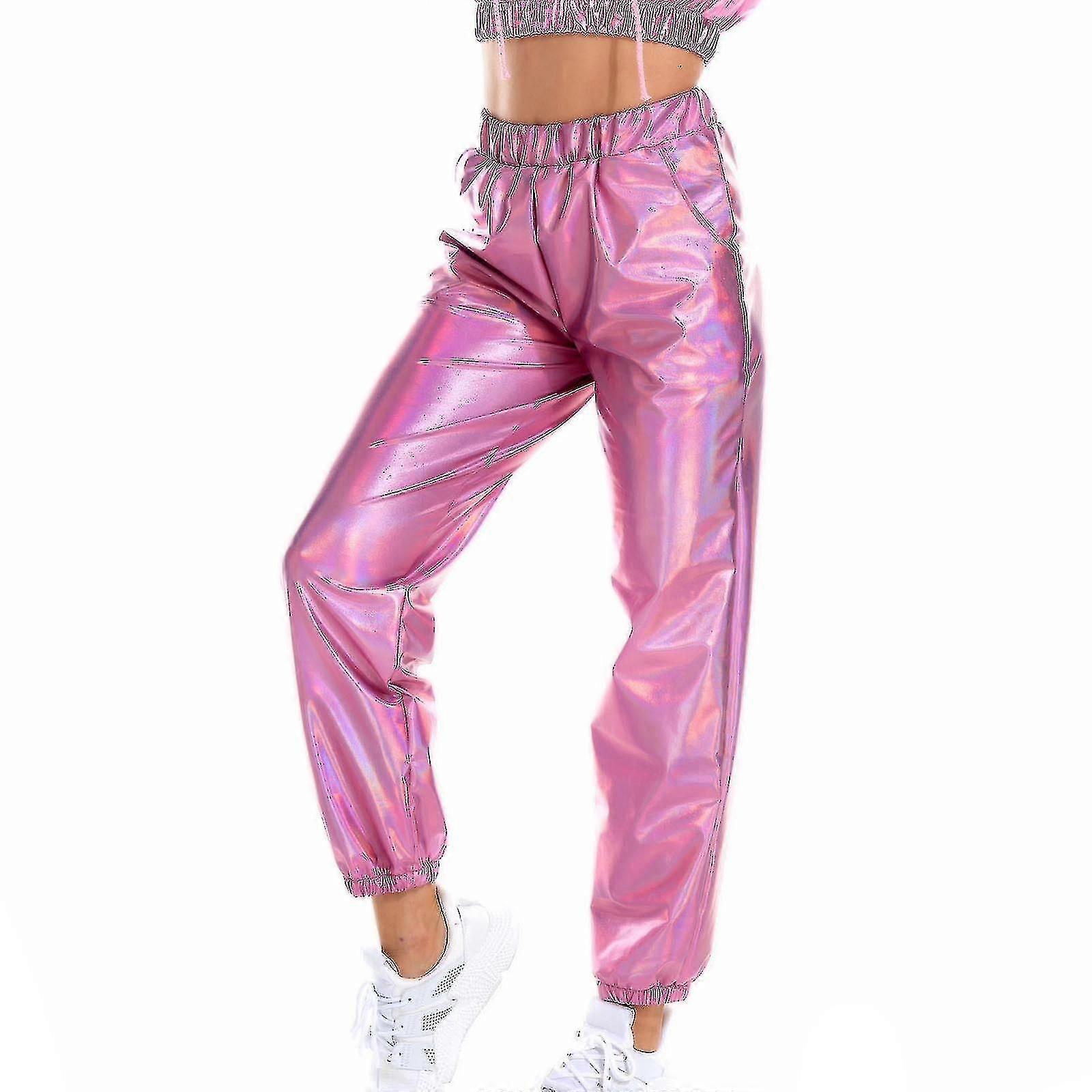 Women's  Fashion Holographic Streetwear  Club Cool Shiny Causal Pants Zekai