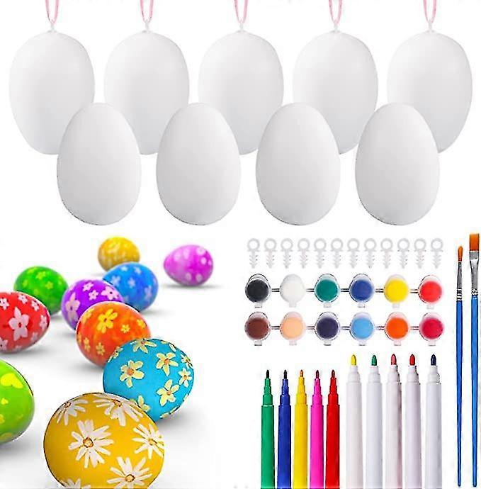 50 Pcs White Blank Easter Eggs Ornaments Bulk Decoration For Craft Hanging Plastic Artificial Eggs With Rope Diy Painting Decorating Basket Fillers Gi