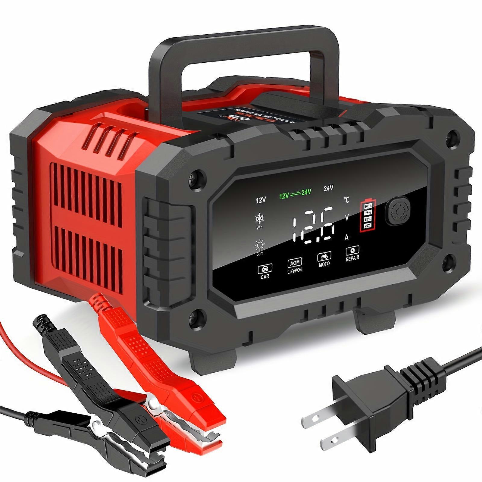 20 Amp Car Battery Charger, 12V/24V Smart Automatic Battery Automotive 7-Stage Charging Maintainer With Pulse Repair Function, Lifepo4 Trickle Charger