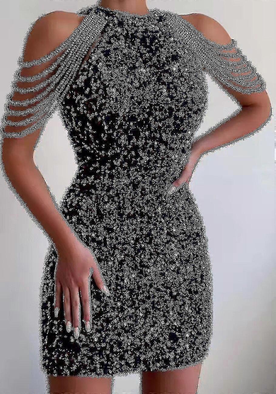 قبالة الكتف الذهب الترتر اللباس قصيرة حزب Bodycon اللباس المرأة مثير مساء اللباس