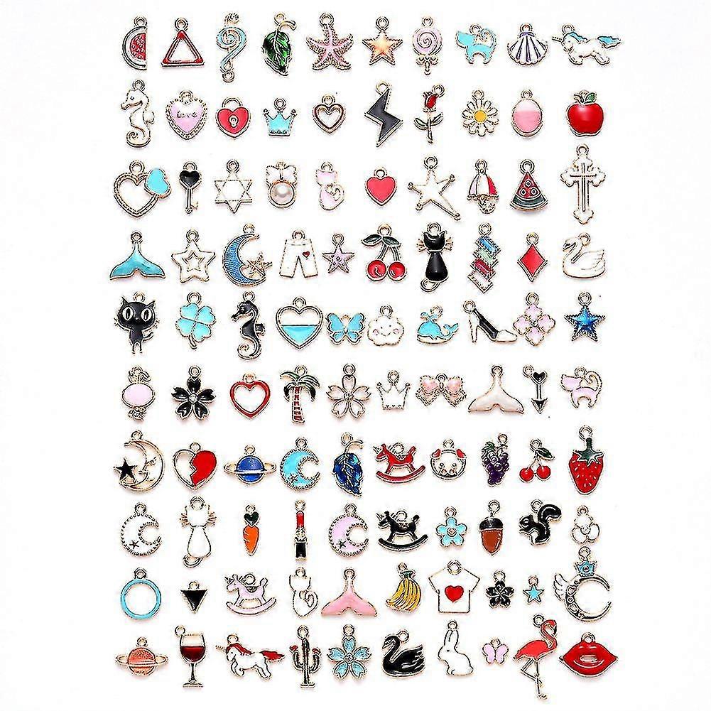 100pcs Assorted Plated El Animals Fruit Dainty D Charm Pen