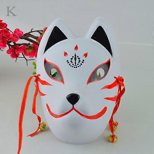 Japanese Fox Masks Cosplay Party Masquerade Halloween Mask With Tassels Bells Full Face Hand-painted Style PVC Masks