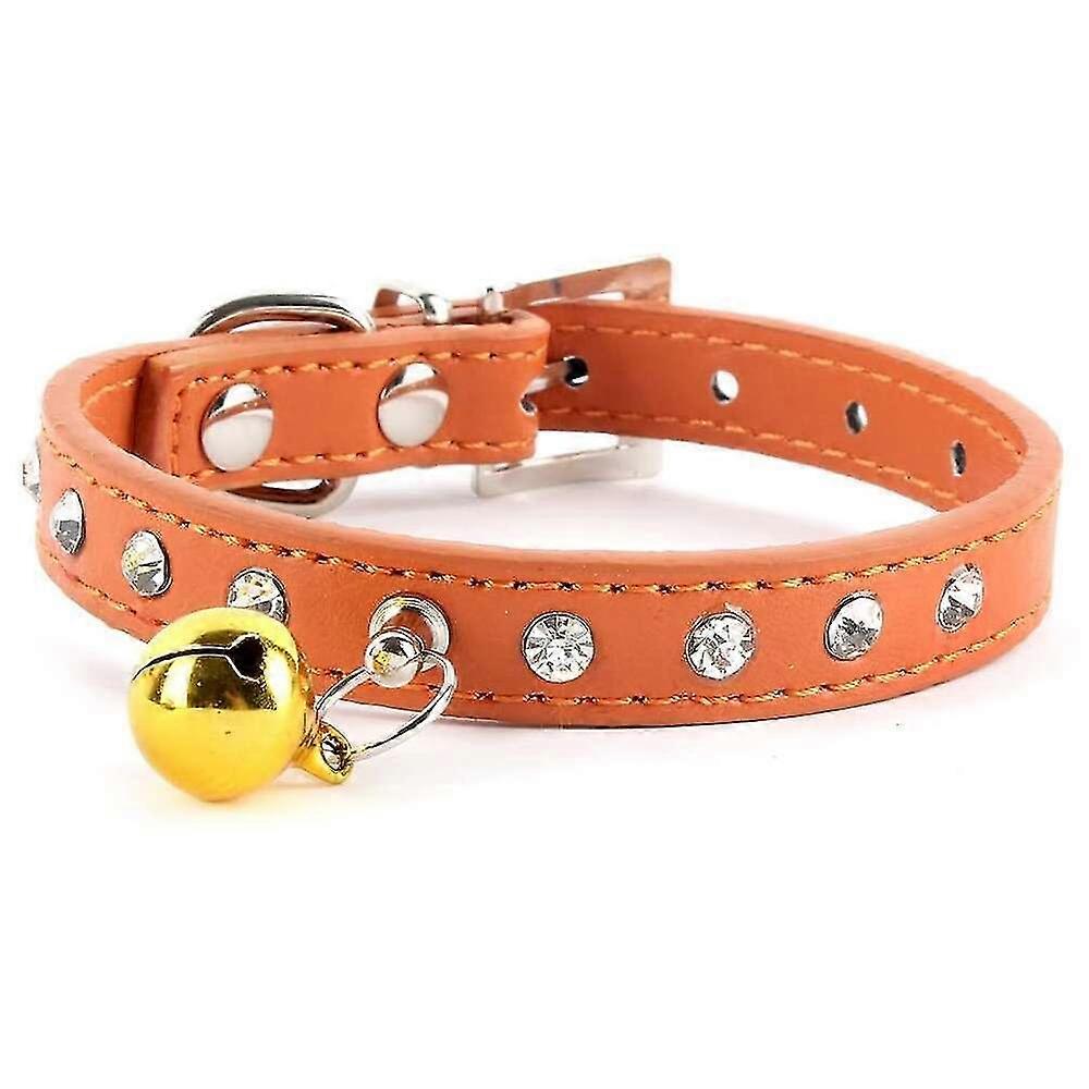 Dog Cat Leather Rhinestone Eck Strap Buckle Bell Collar