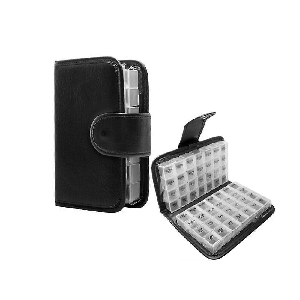 56-Compartment Notebook Pill Organizer - PU Leather Case Portable Medication Box