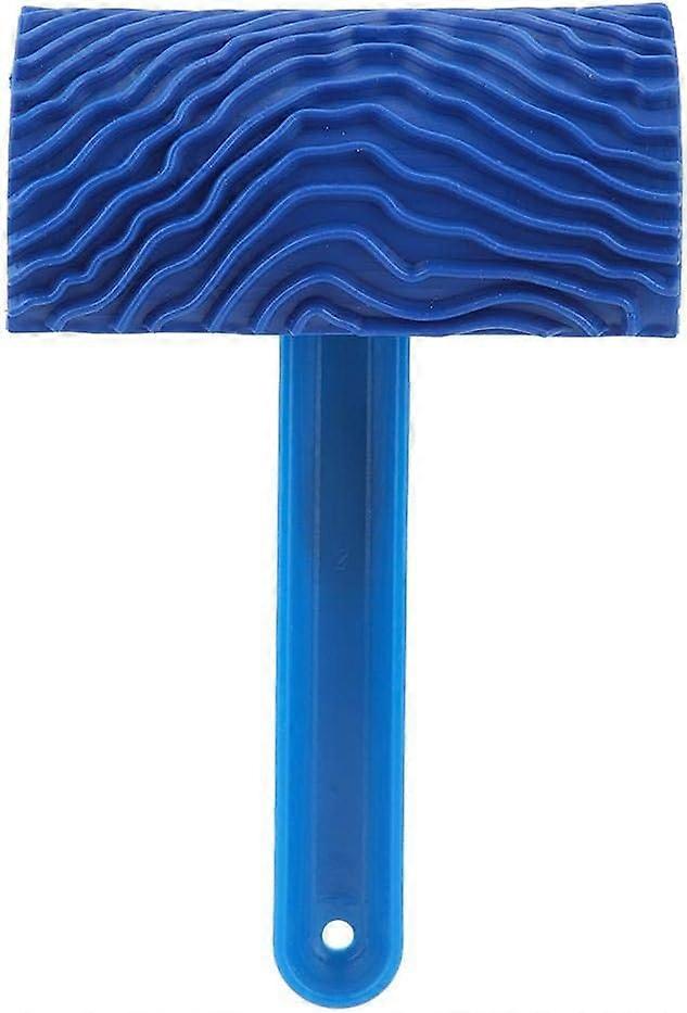 Wood Grain Embossed Pattern Paint Roller Blue with Handle DIY Wall Decor Tool