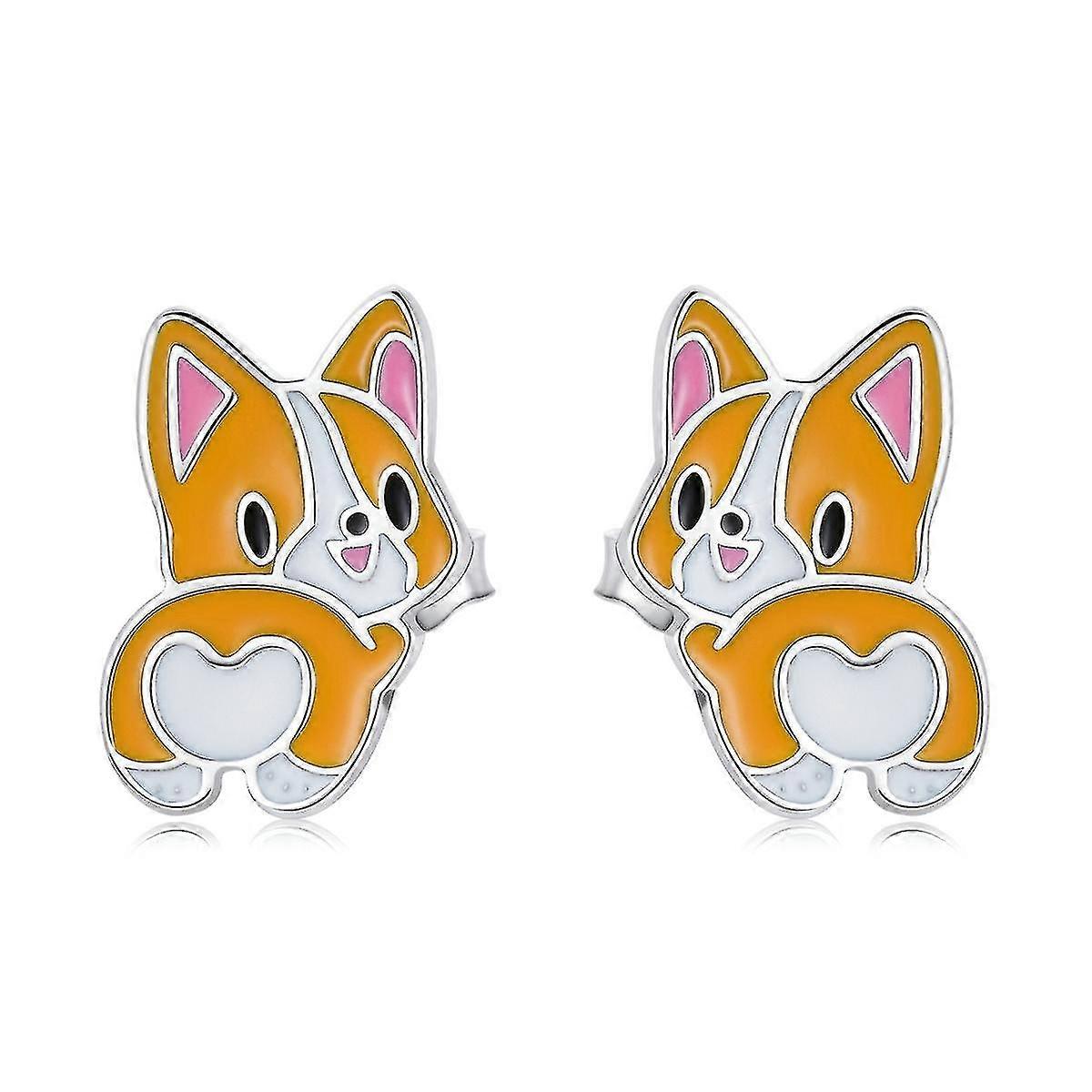 S925 Sterling Silver Cute Corgi Ear Studs