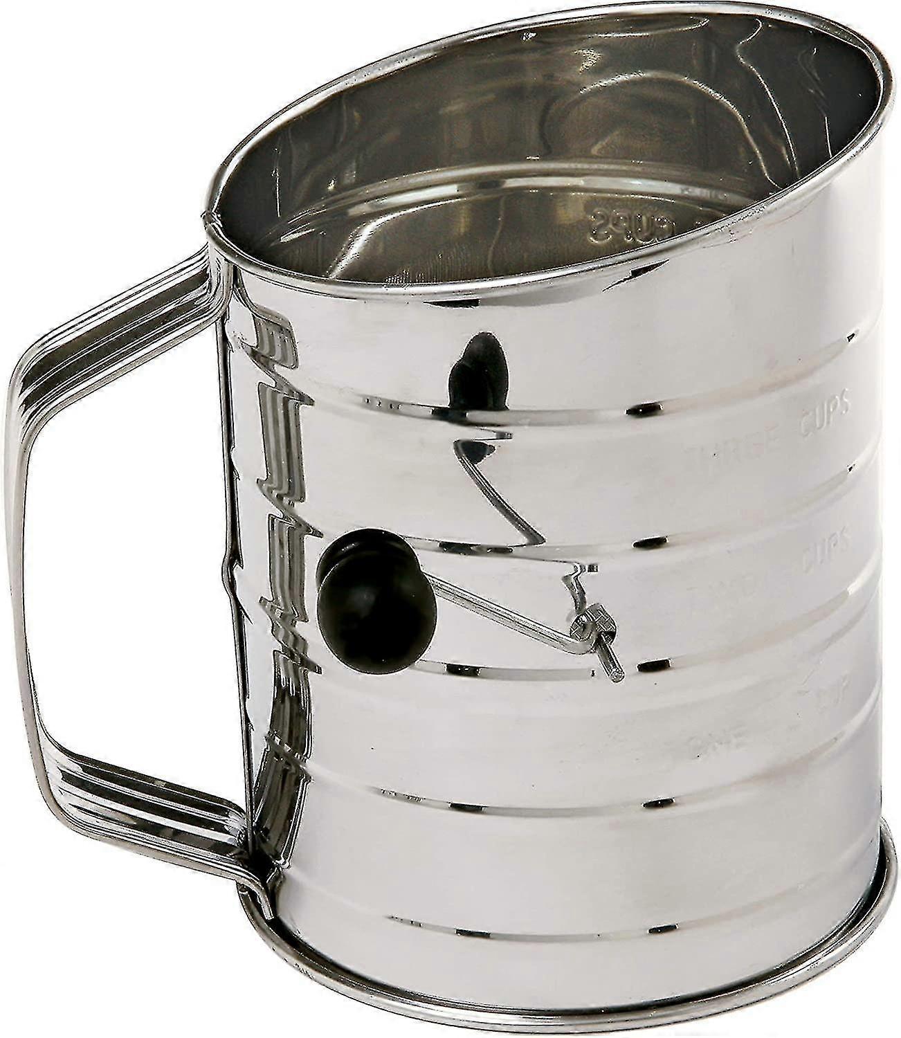 Hand Crank Flour Sifter Agitator, Flour Sifter For Baking Fine Mesh Rotary Hand Crank With Loop Agitator For Quick Sifting3-cup Stainless Steel Rotary