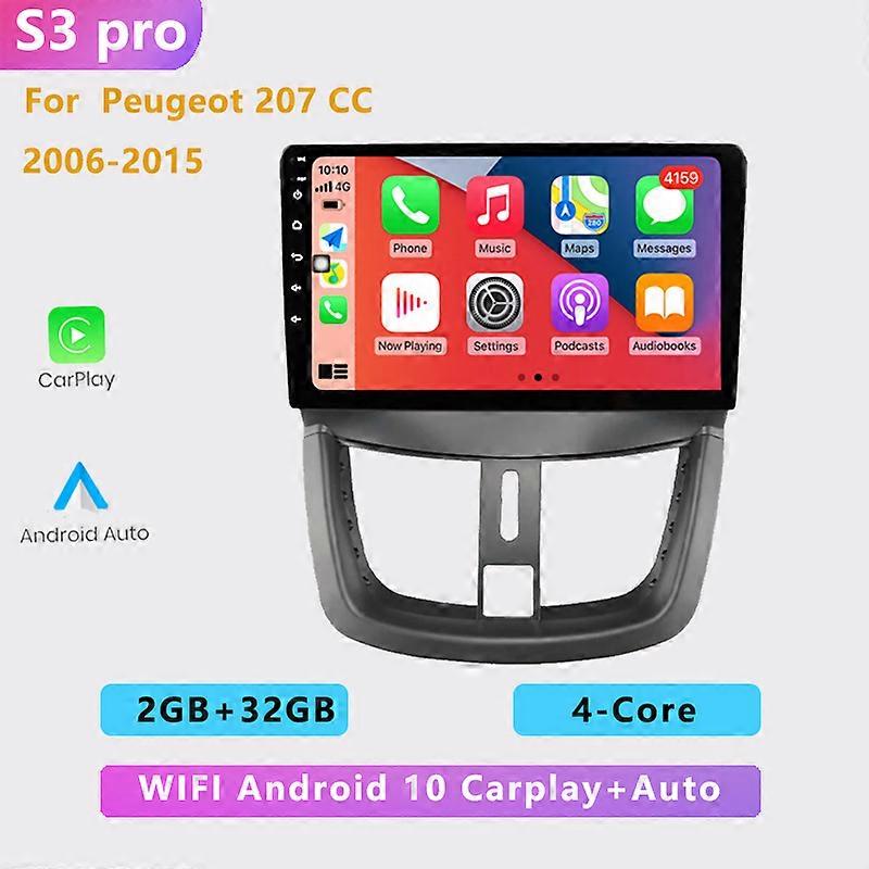 2din 4+64G Android Auto car radio multimedia playerCarplay GPS navigation NO DVD for Peugeot 207 CC 2006 2007 2008 2009-2015