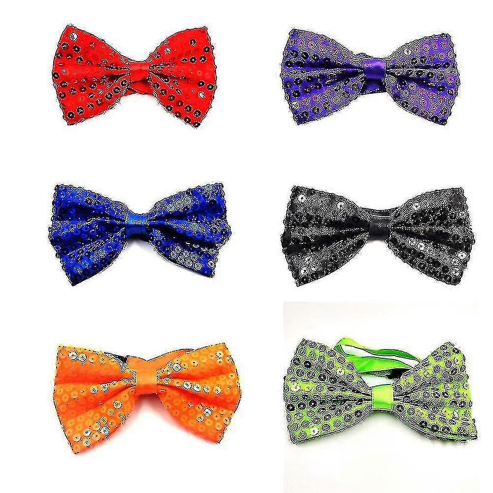 6 Pcs Sequin Bow Tie Double-layer Pre-tie Bow Ties With Adjustable Strap_y High Quality