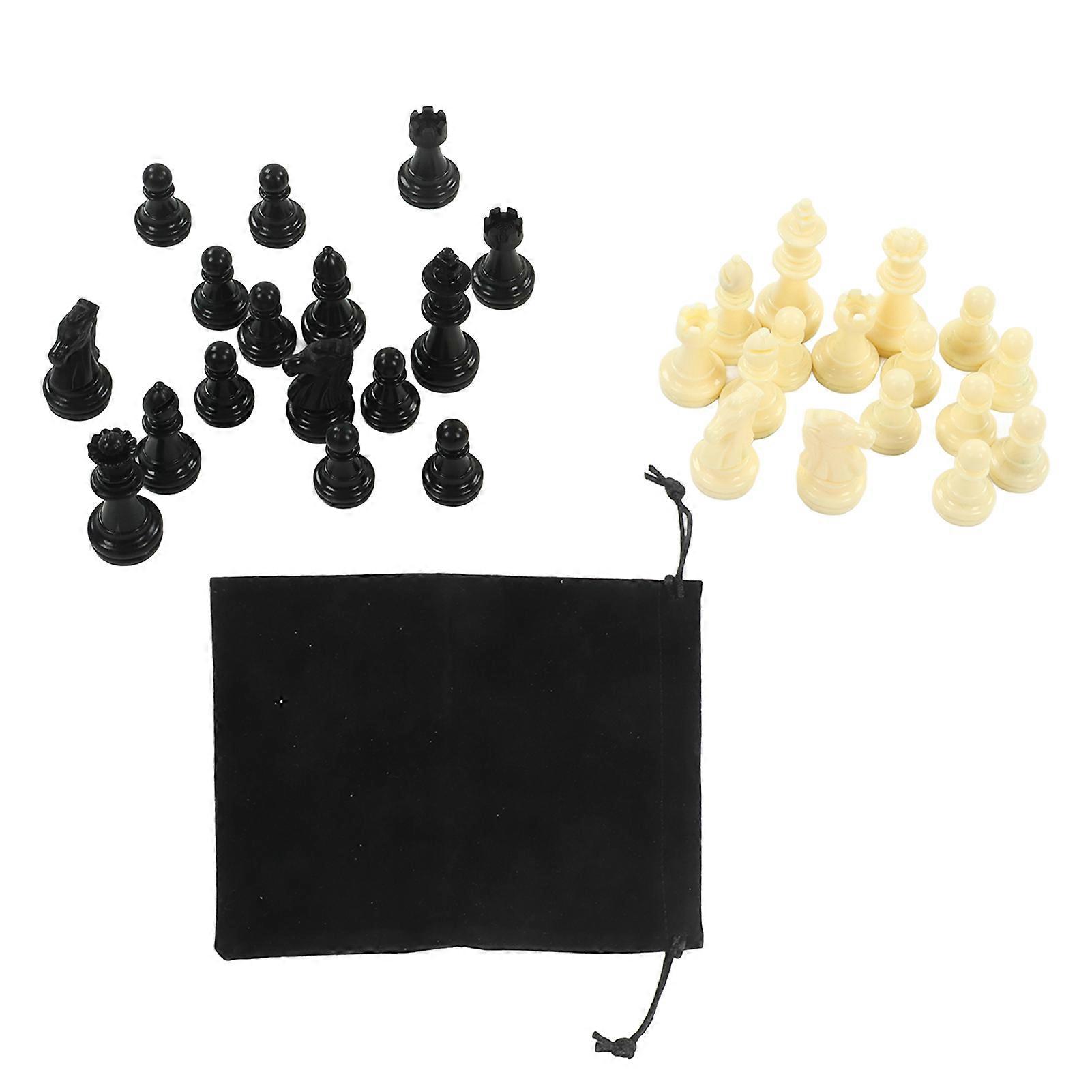 International Chess Piece Set PP Plastic Dual Color 32 Chessmen with Storage Bag for Chess Game