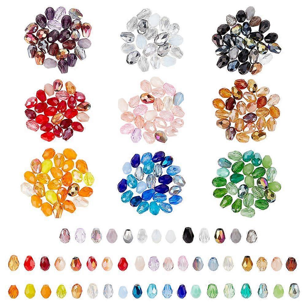 1Box Nbeads 225Pcs 9 Color Opaque & Transparent Glass Beads Faceted Teardrop Mixed Color 5.5x7.5mm Hole: 1.5mm 25pcs/color