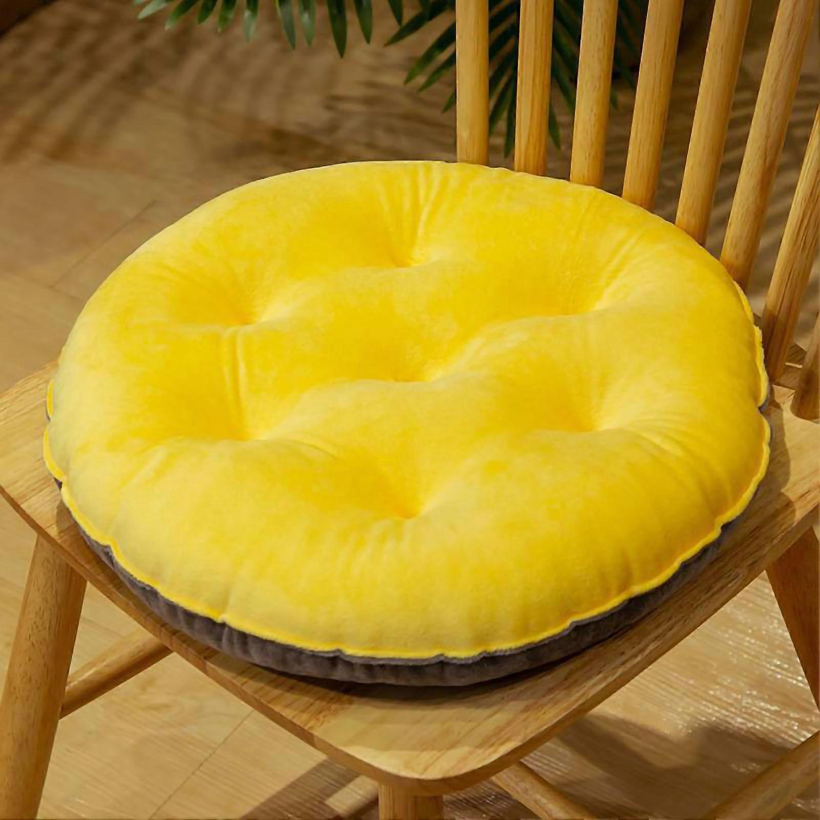 Cute Round Light Yellow Seating Cushion: Warm Plush Chair Pillow for Autumn and Winter