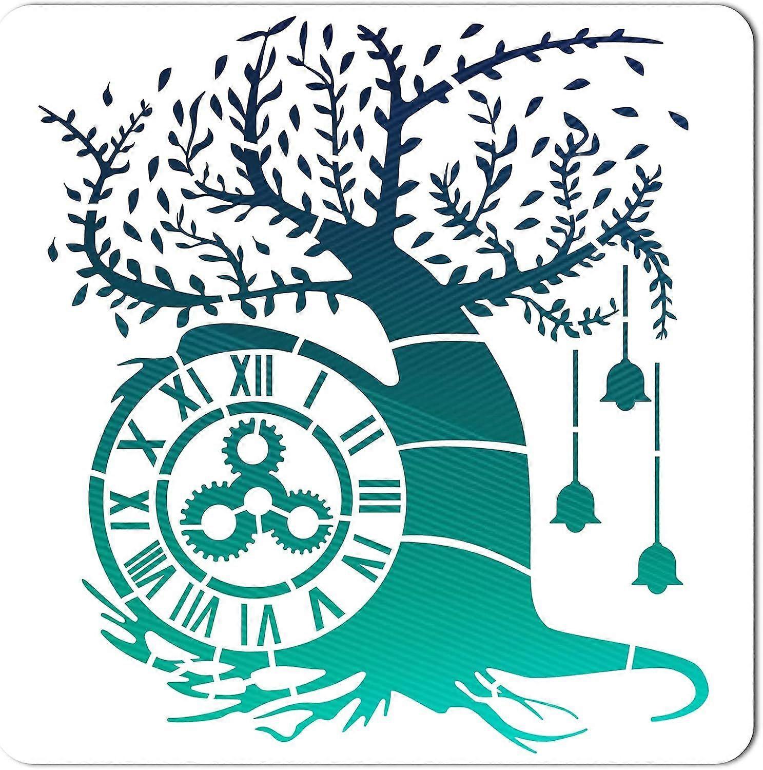 Tree of Life Pattern Stencil Clock Template 12x12 Inch Large Reusable Decoration Sign Square Tree Stencils for Painting on Wood Wall Scrapbook Card Fl