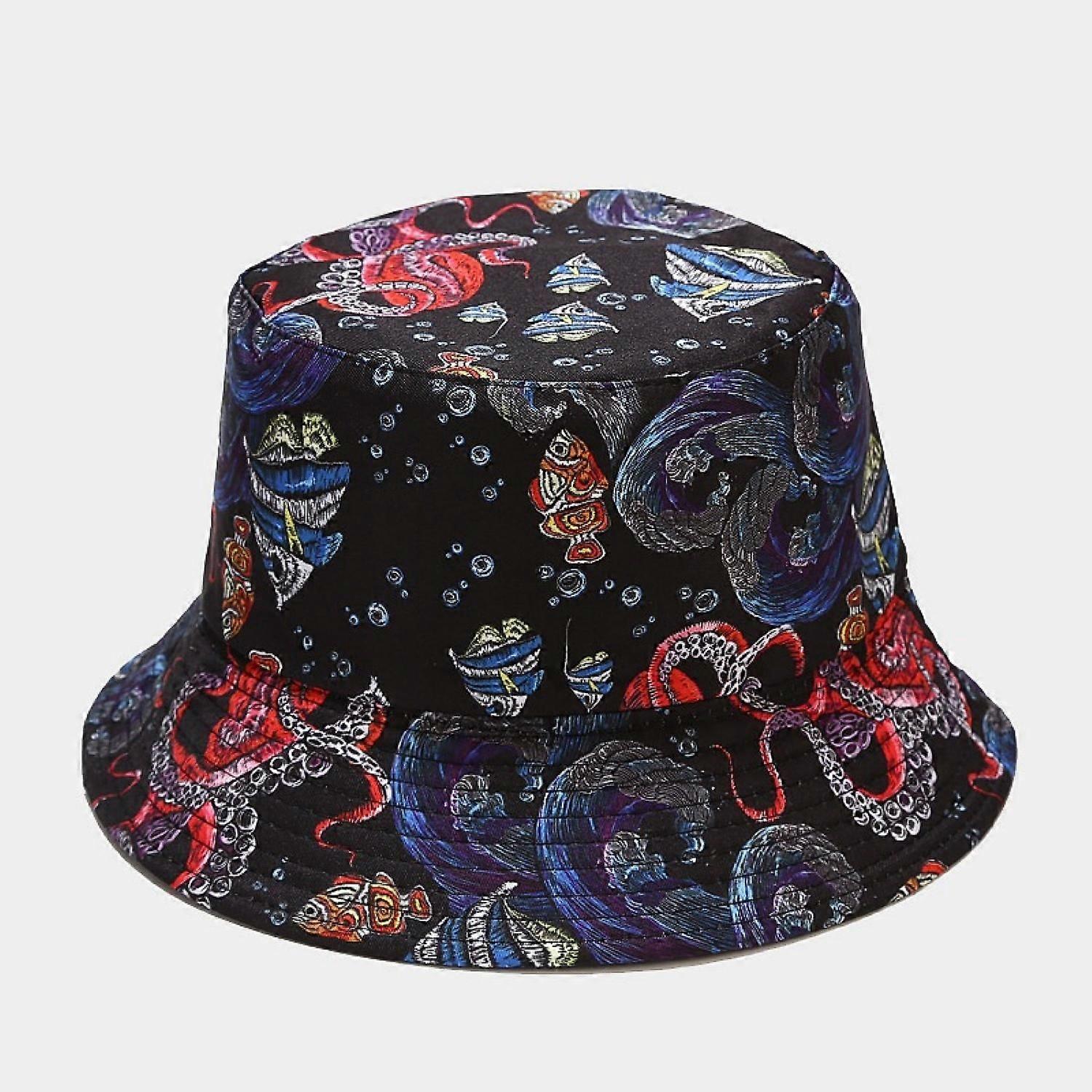 Packable Reversible Sea Animals Printed Fisherman Bucket Sun Hat, Many Patterns
