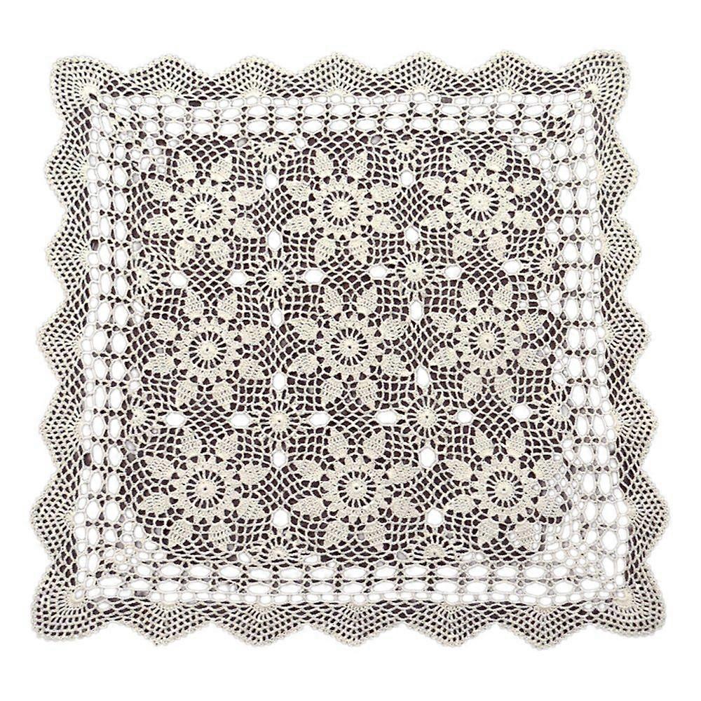 Ren handgjord virkad ren bomull vintage ihåligt ris vit soffa handduk duk fyrkantig överdrag handduk