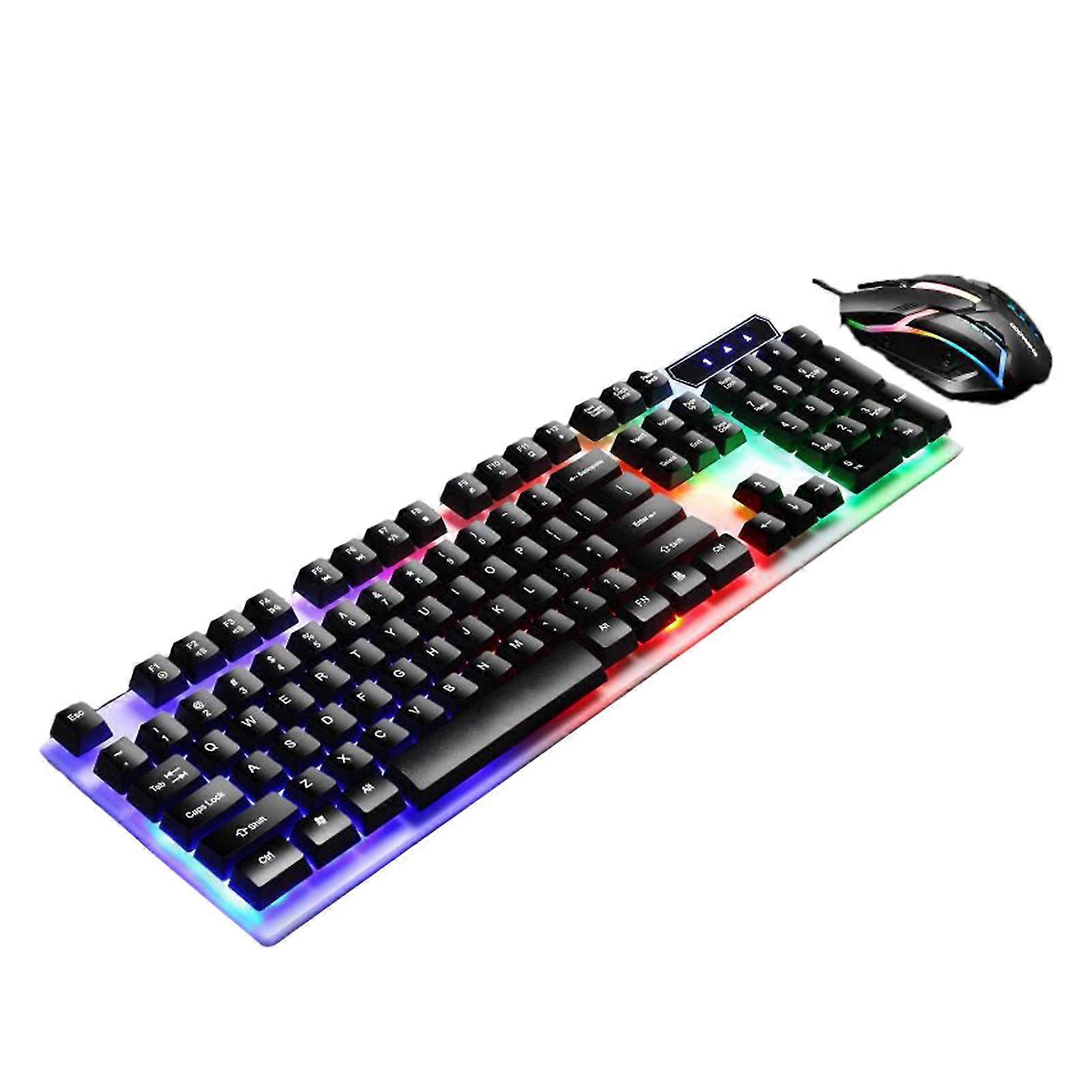 1 Set Wired Keyboard Mouse Set with Colorful Backlight Ergonomics Luminous Suspended Mechanical Keyboard Mice Set 2400DPI Gaming Keyboard Mice Combo