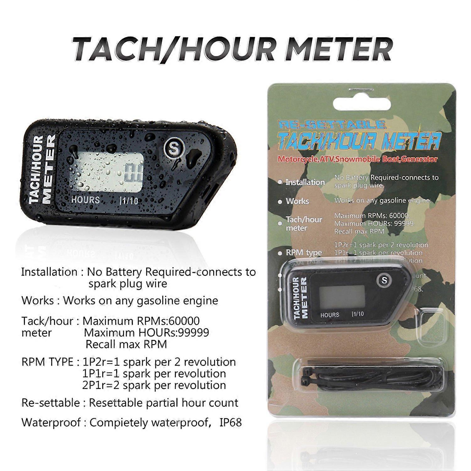 Universal Motorcycle 60000RPM LCD Digital Hour Meter Waterproof Resettable Timer Wireless Vibration 