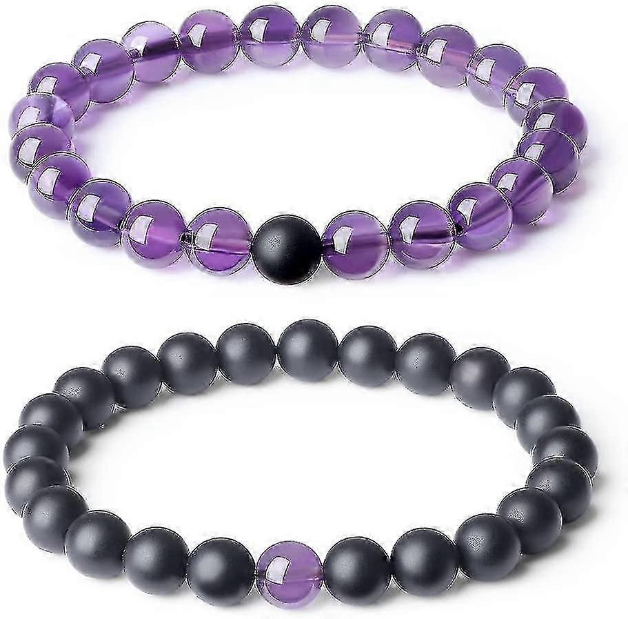 Long Distance Onyx Gemstone Matching Couples Bracelets