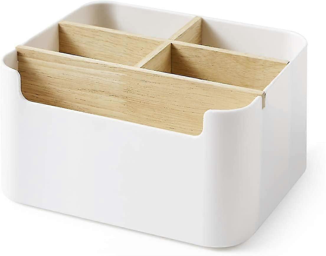 Desktop Organizer Storage Box Rubber Wood Table Holder Multifunction Remote Control Box compatible