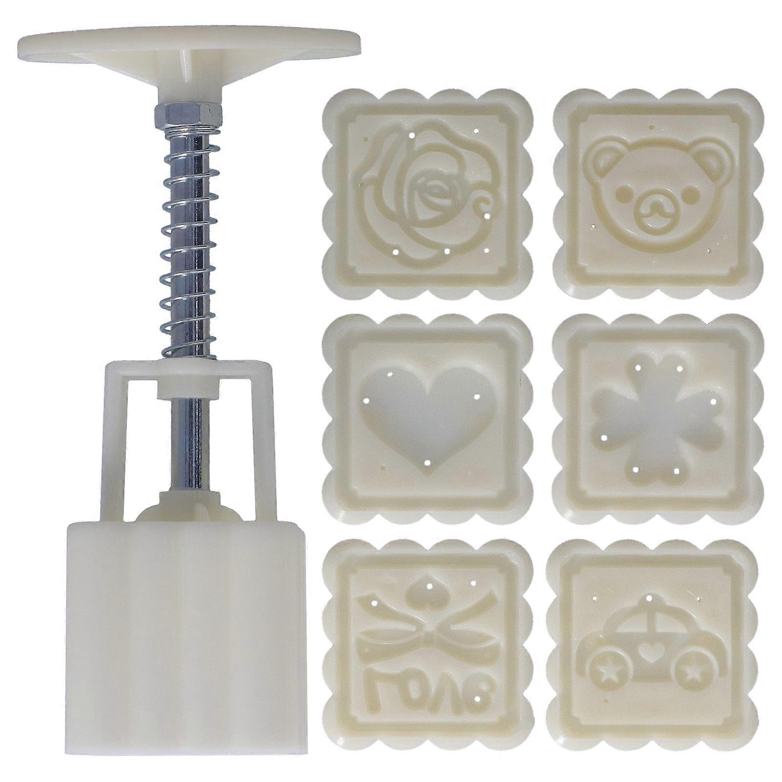 Rectangular Cake Mold ABS Hand-Pressed With 6 Stamps For Mooncake Desserts DIY 50g Kit