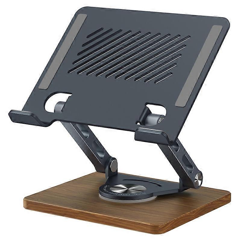 J27 Adjustable Tablets Laptops Cooling Stand Riser Wooden Base Metal Rotating Foldable Desktop