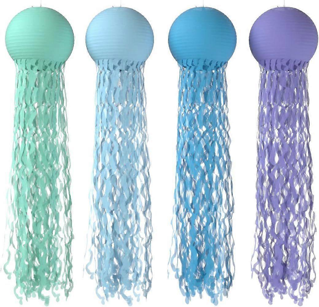 マーメイドハンギングクラゲペーパーランタン、4PCSクラゲフィッシュウィッシュランタンキット、ハニカムオーシャンパーティー装飾ランプセットベビーキッズギフトバースデーR