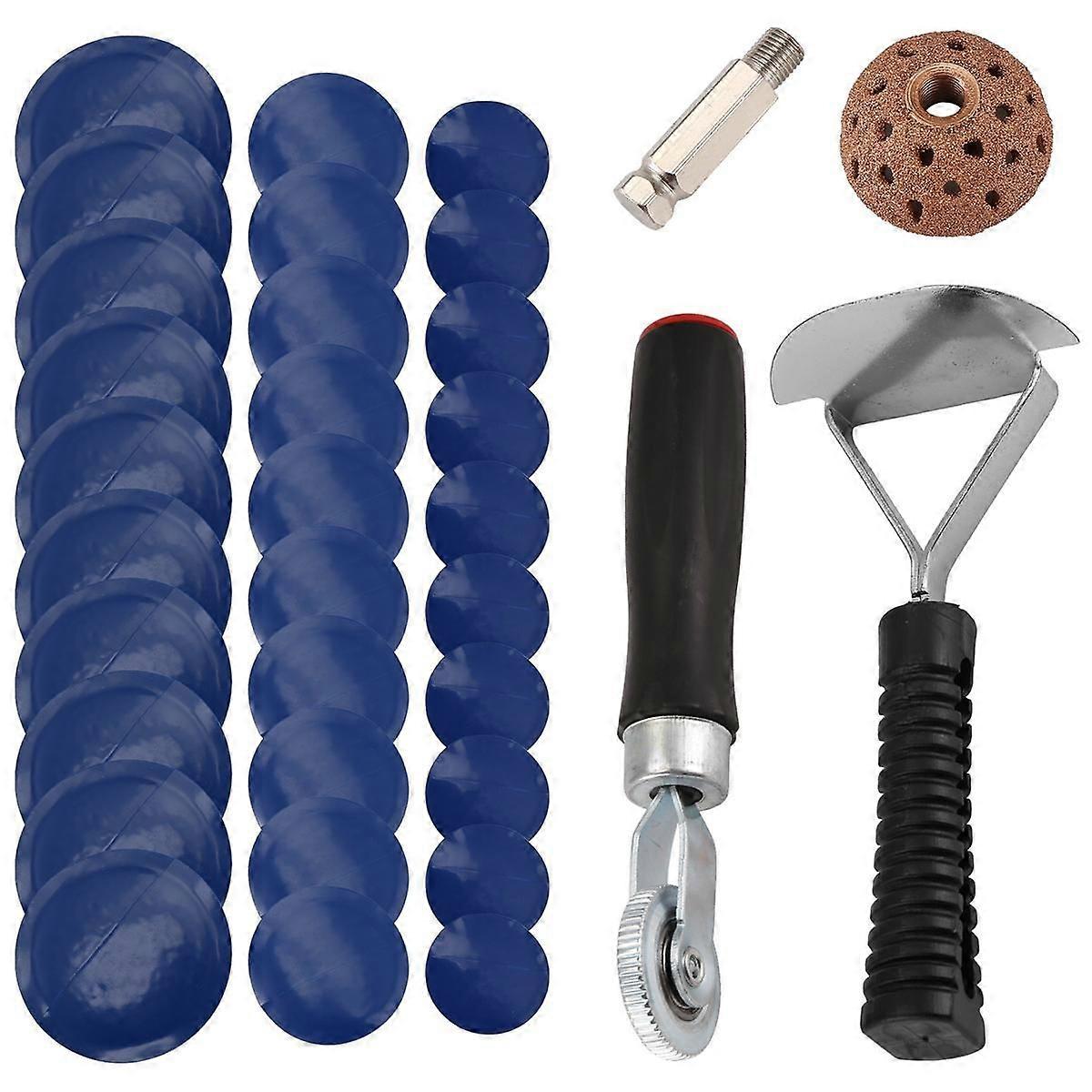 Tire Patch Roller Kit, Tire Patch Roller/Tire Repair Buffing Wheel/Tire Inner Liner Scraper/ 30PCS