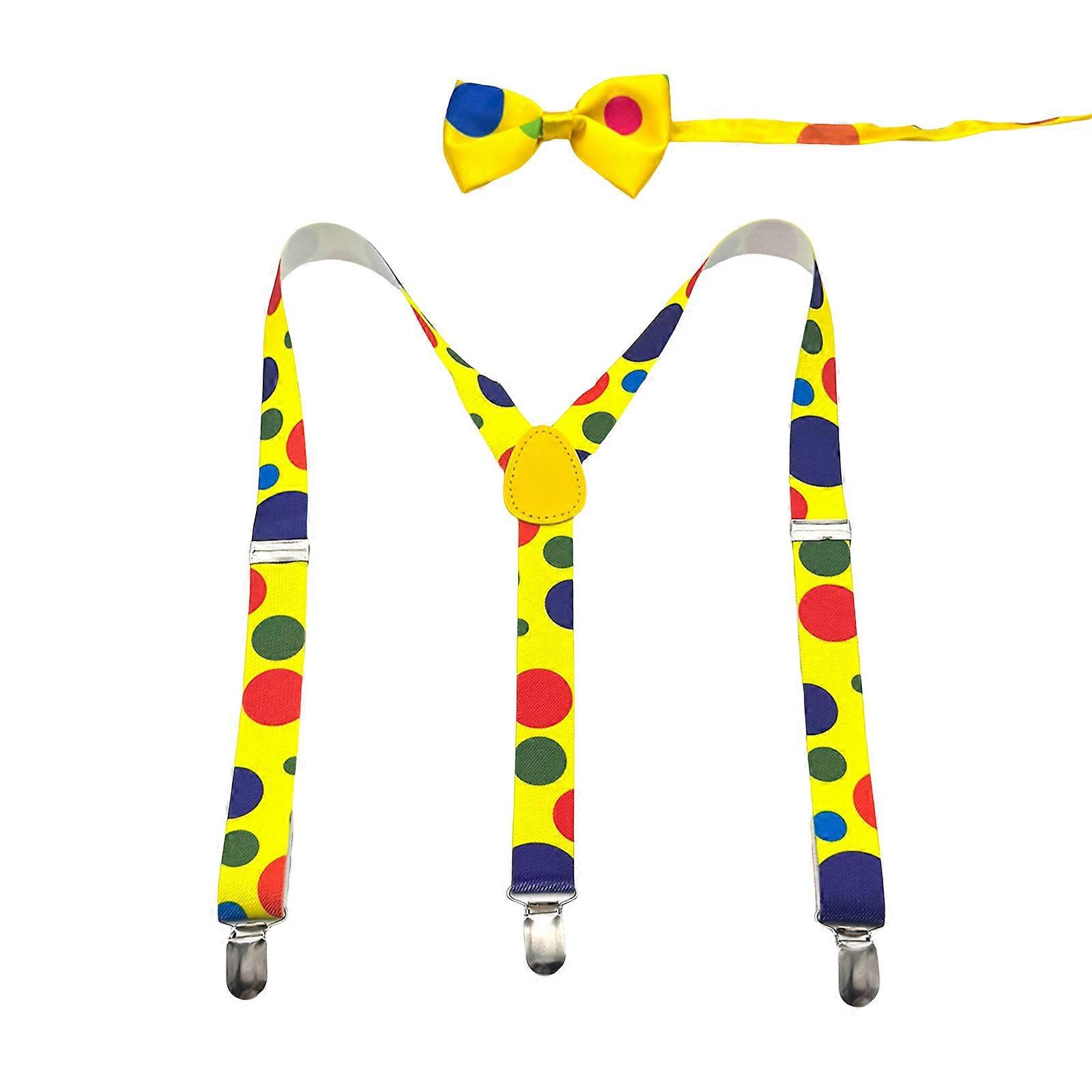 Clown Print Suspender Bowtie Set Fashionable Polyester Suspenders Belt for Enhancing Everyday and Event Look