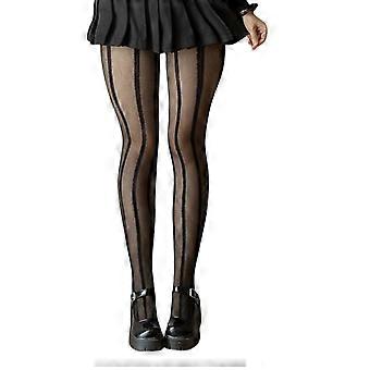 Women Geometric Striped Print See Through Pantyhose Large Size Black Silk Tights Thin Sheer Leggings Stockings Hosiery