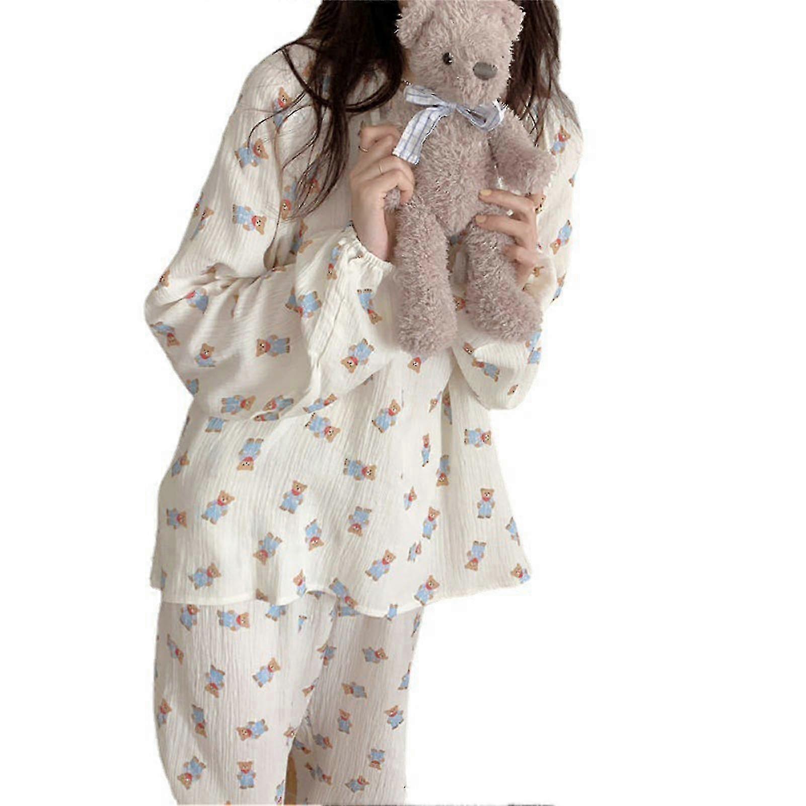 Femmes Ensemble De Vêtements De Nuit À Manches Longues Cravate Sur Le Devant, Poignets Élastiques, Ensemble De Pyjama À Manches Longues Décontracté Ample