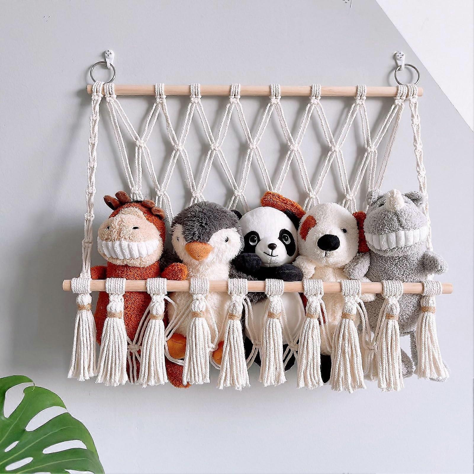 Boho Macrame Stuffed Animal Storage Hammock for Nursery Wall Decor