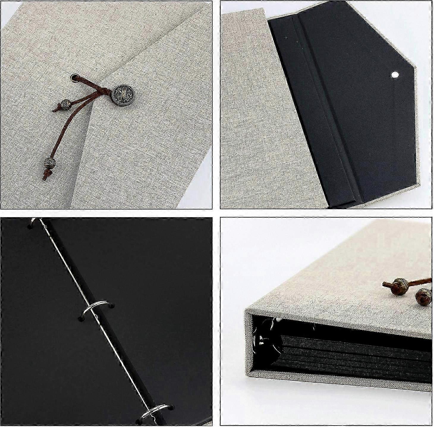 Customizable DIY Photo Album with Black Pages, Scrapbook, Large Adhesive-Friendly, Linen Cover