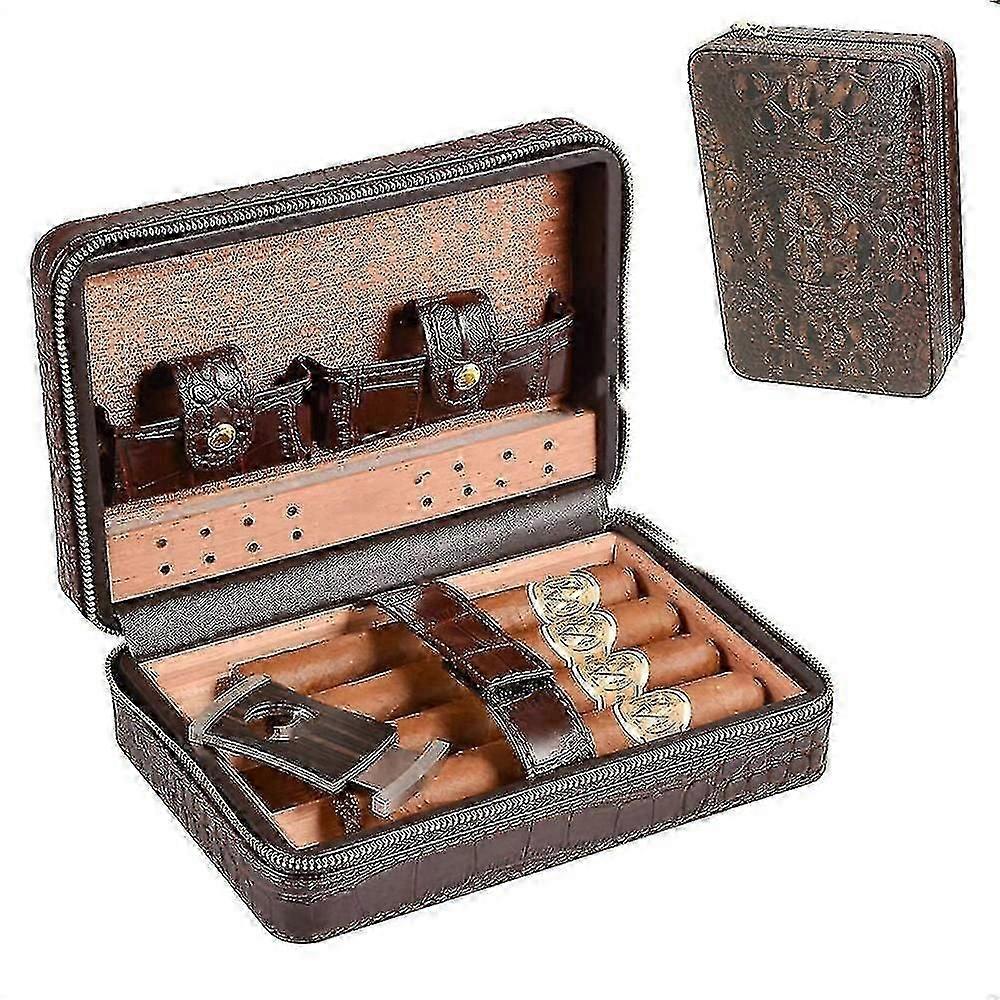 مرطب السيجار مع قاطع السيجار وحفر السيجار ، صندوق السيجار الجلدي