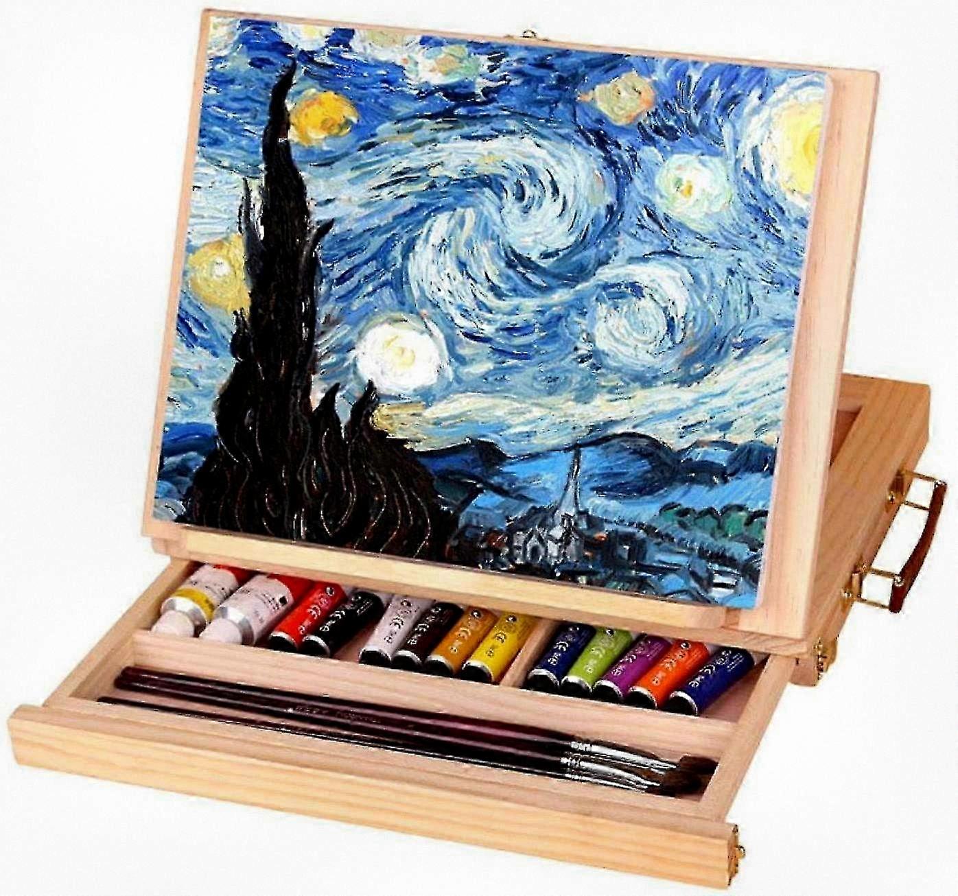 Adjustable Wooden Art Easel, Foldable Tabletop Easel for Painting & Drawing, Portable Artist Easel with Storage Drawer