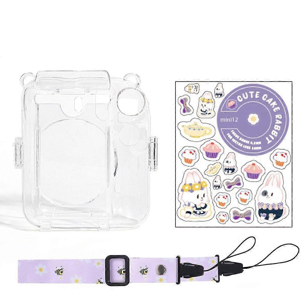 Clear Case for Fujifilm Instax Mini 12 with Shoulder Strap and Storage Case with Cute Stickers Instant Camera Care Accessory