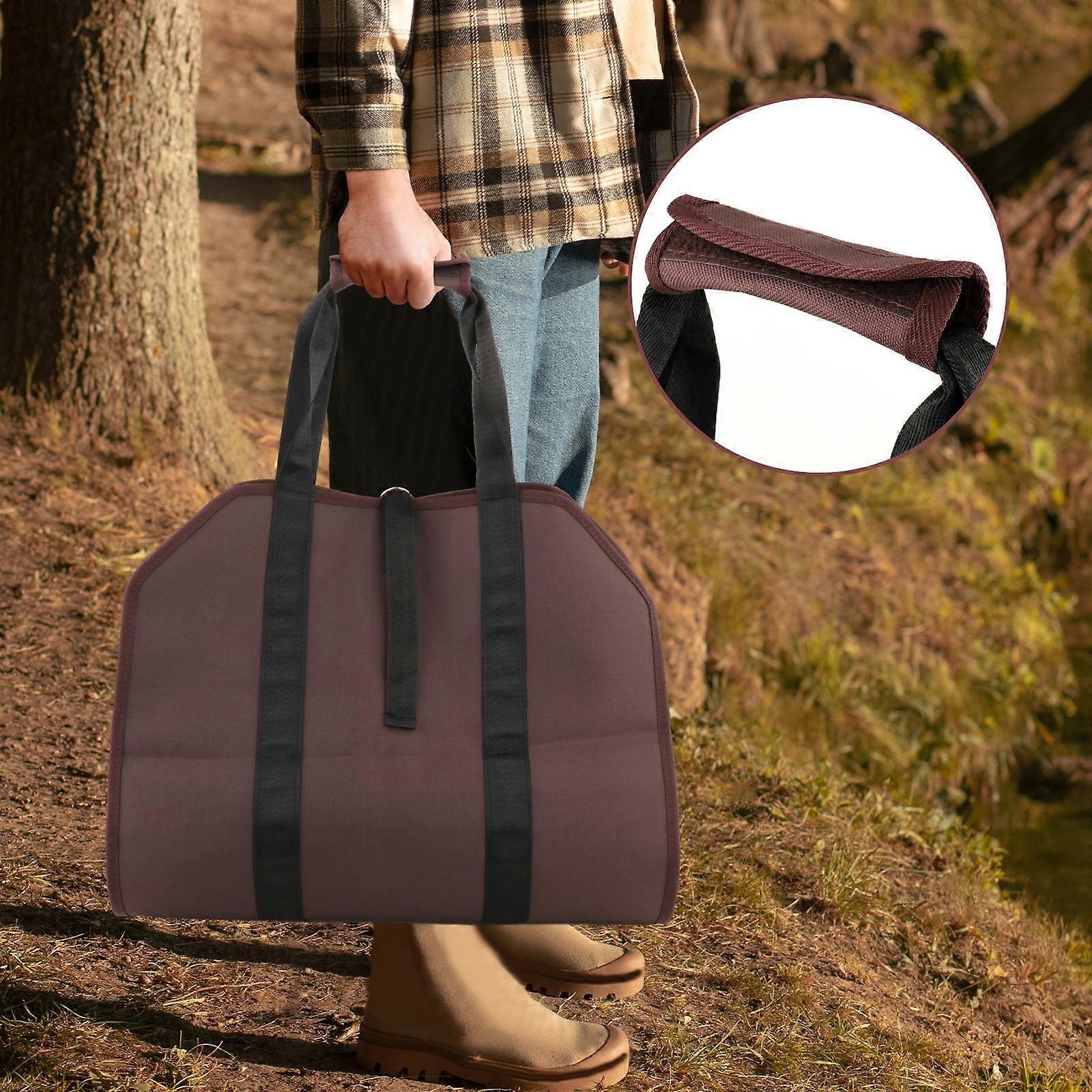 Firewood Carrier Bag with Handles, Wood Adjustable Strap, Holder for