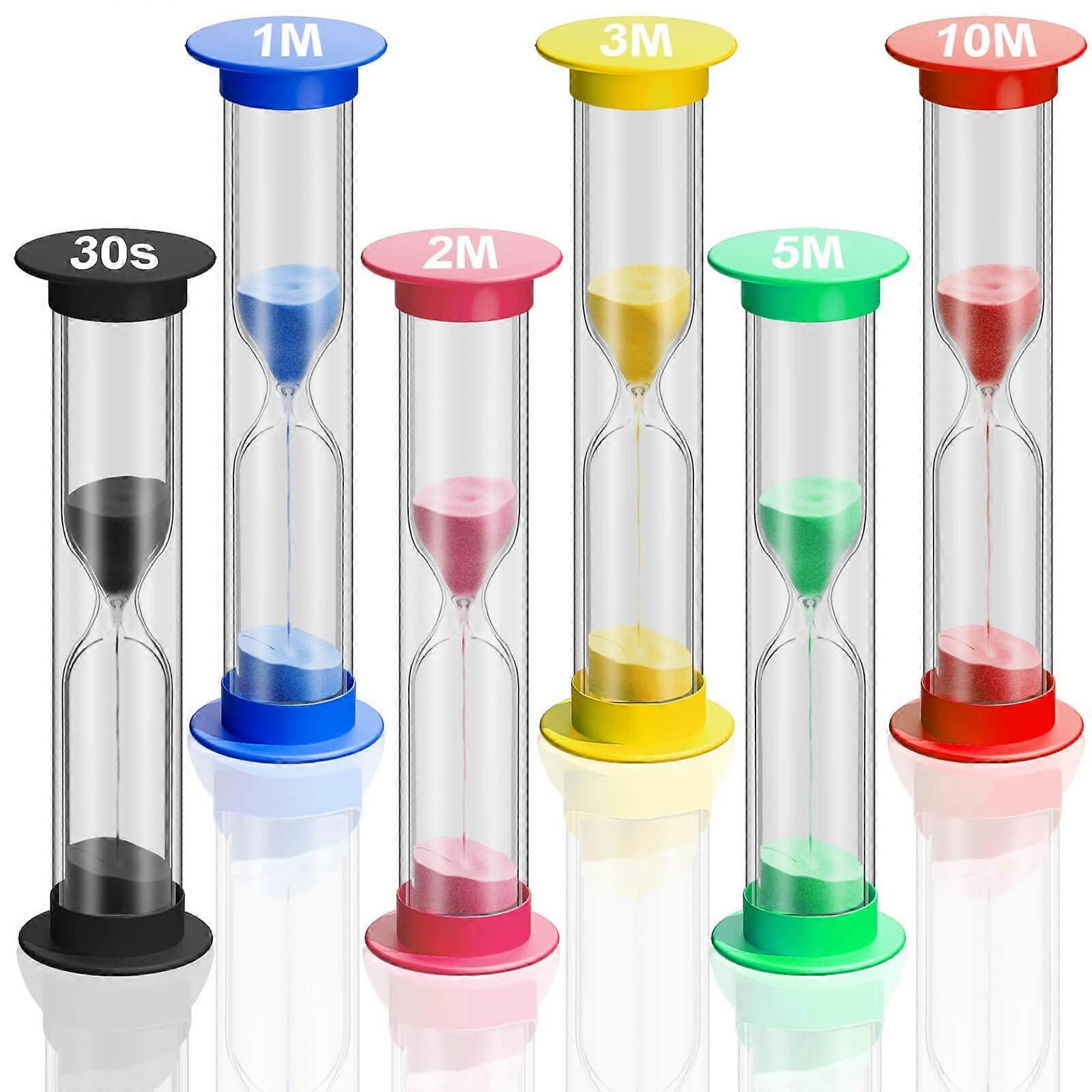 Mini Sand Timer, Acrylic Hourglass 30s/1/2/3/5/10 Minutes, Plastic, Kids Kitchen Classroom Games, 6 Pack