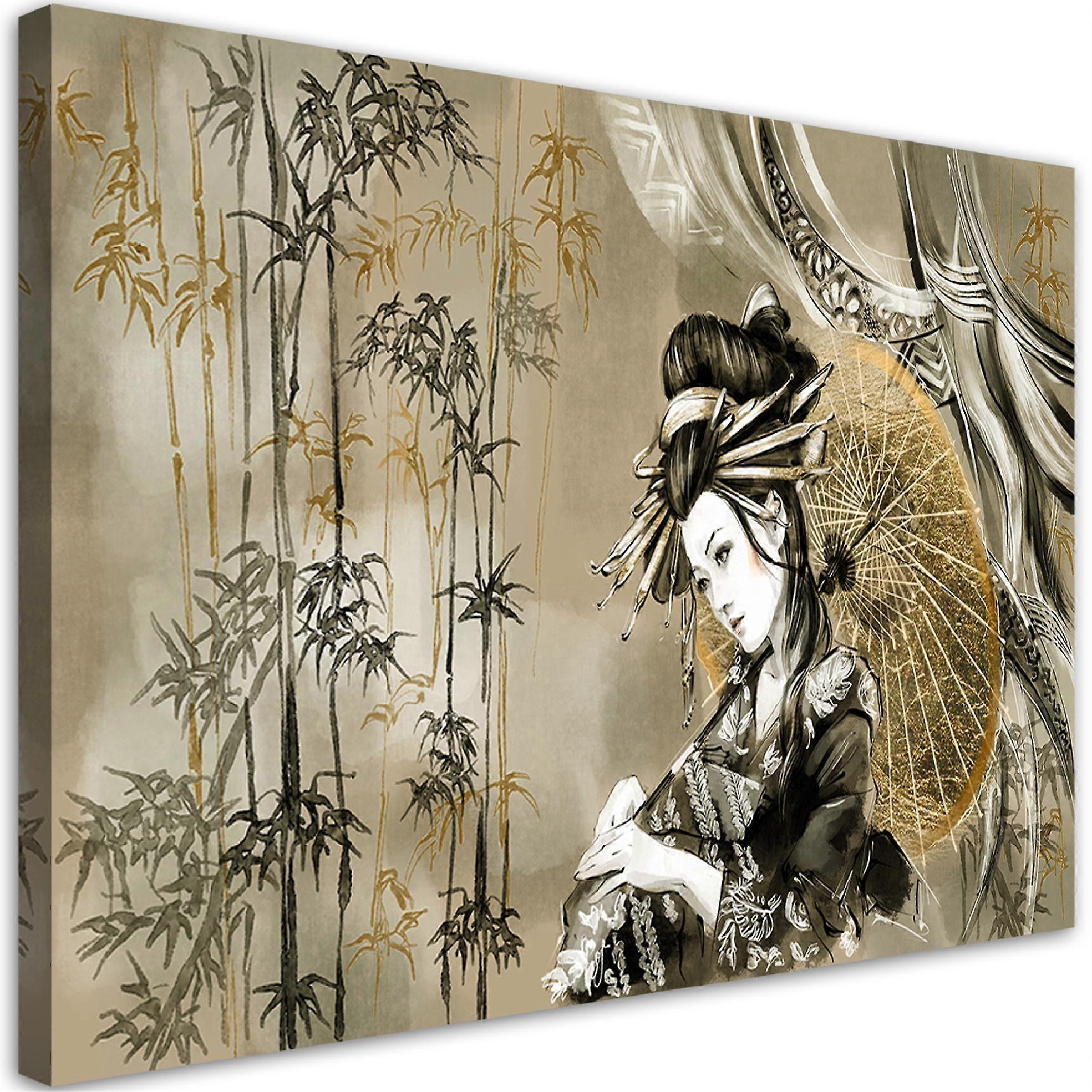 Fotobehang, Geisha en bamboe - 60x40