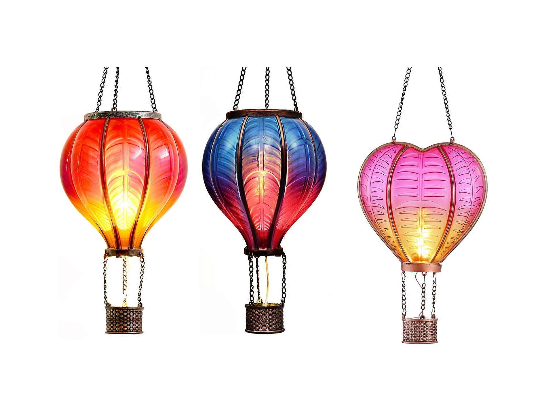 2 Pack 18 Inch Hanging Solar Lantern Outdoor Garden Decor+ Memorial Day Pink Hot Air Balloon Solar Lantern for Garden Decor