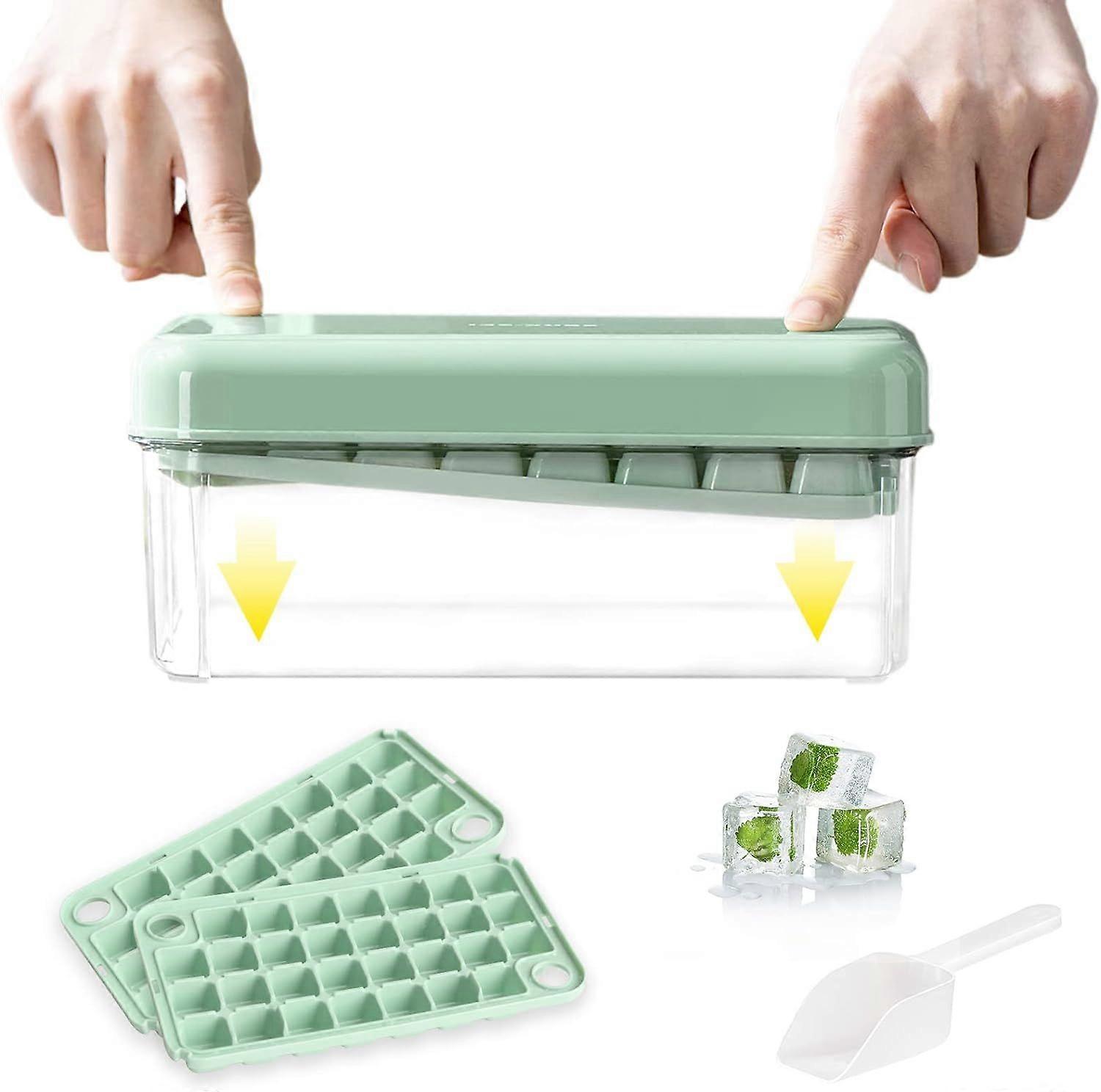 SBSGV Ice Cube Tray with Lid and Bin, 60 Mini Ice Cubes for Freezer, 2 Trays for Chilling Drinks and Juices, BPA Free Ice Cube Molds (Green)