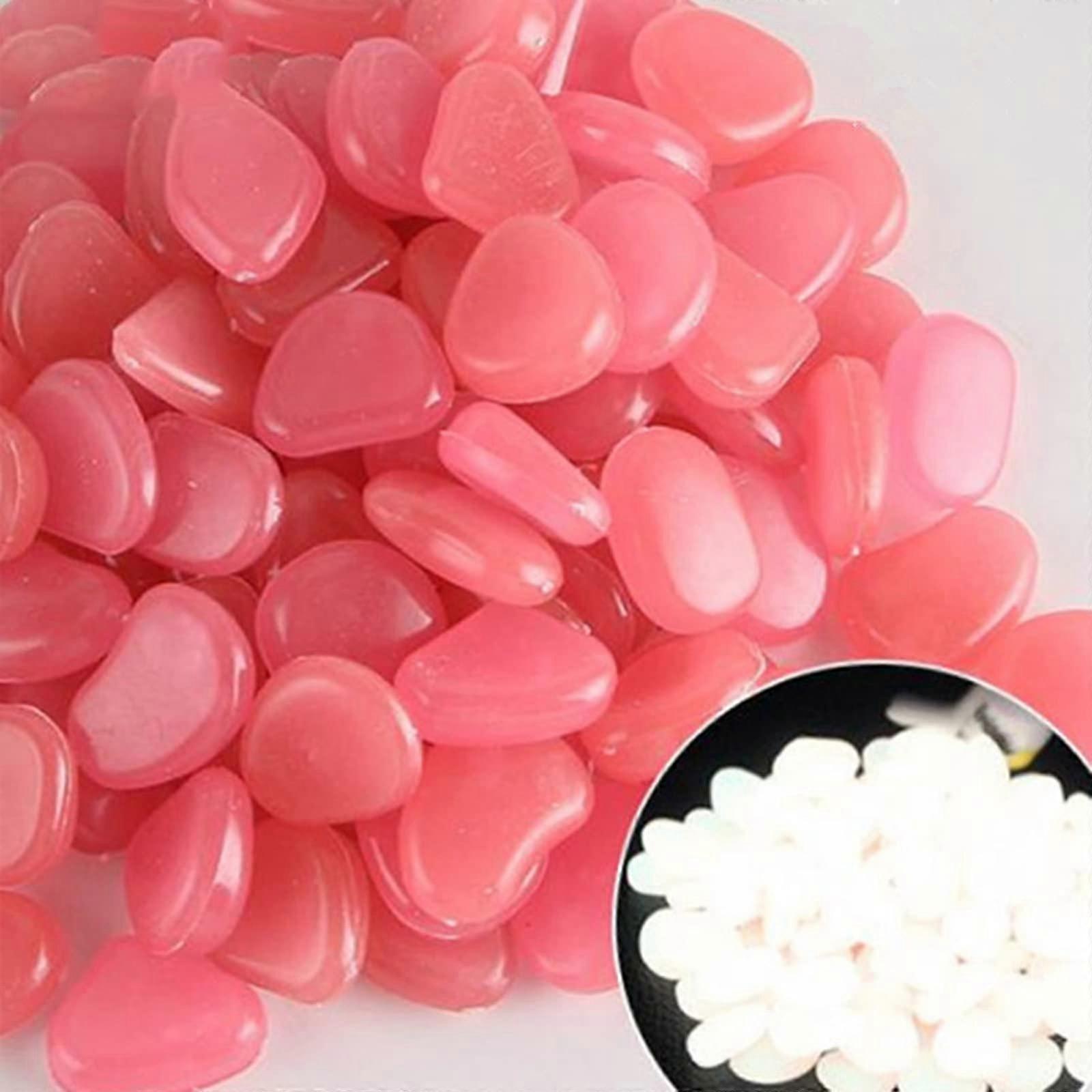 Glow in The Dark Pebbles for Outdoor Decor, Lawn Garden Yard, Aquarium, 300pcs (Color : Pink)