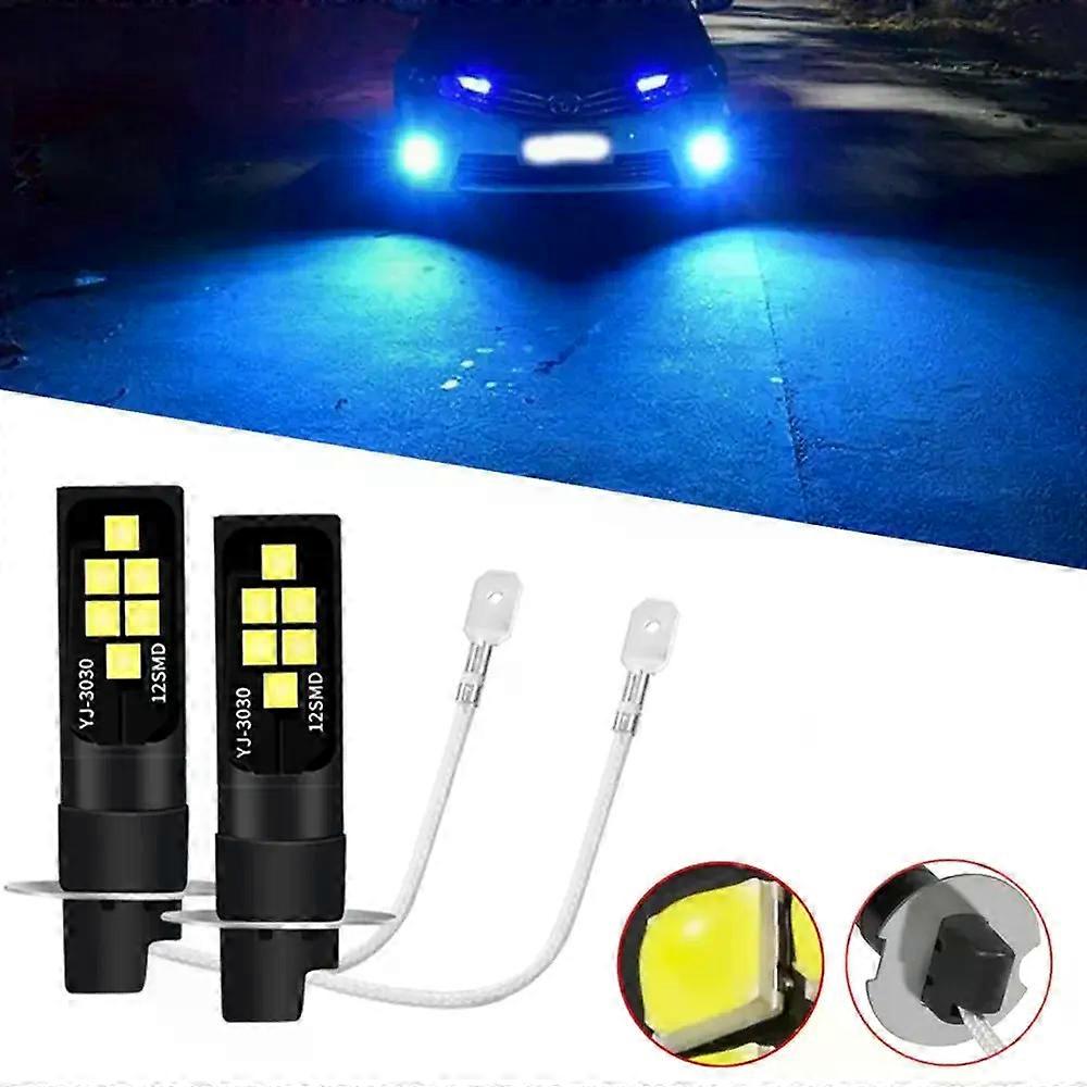 2Pcs LED Bulb 3030 12SMD 6000K White H3 Car Fog Light DRL Brake Driving Lamp