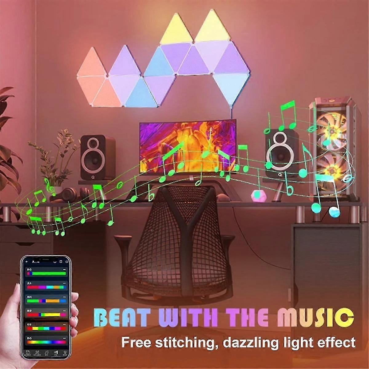 RGB Triangle LED Wall Lights, Quantum, Bluetooth App & Remote Control, 3 Pack