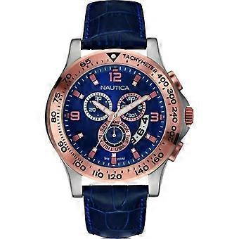 Horloge - Nautica - NAI19502G - Chronograaf - Leer - Blauw