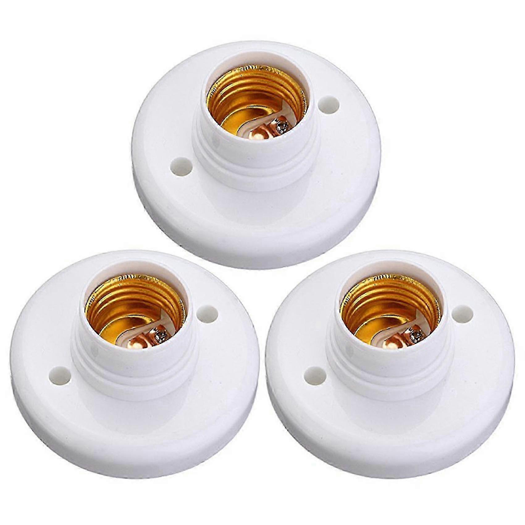 3x E27 Round Plastic Base Screw Light Bulb Lamp Socket Holder White-Good