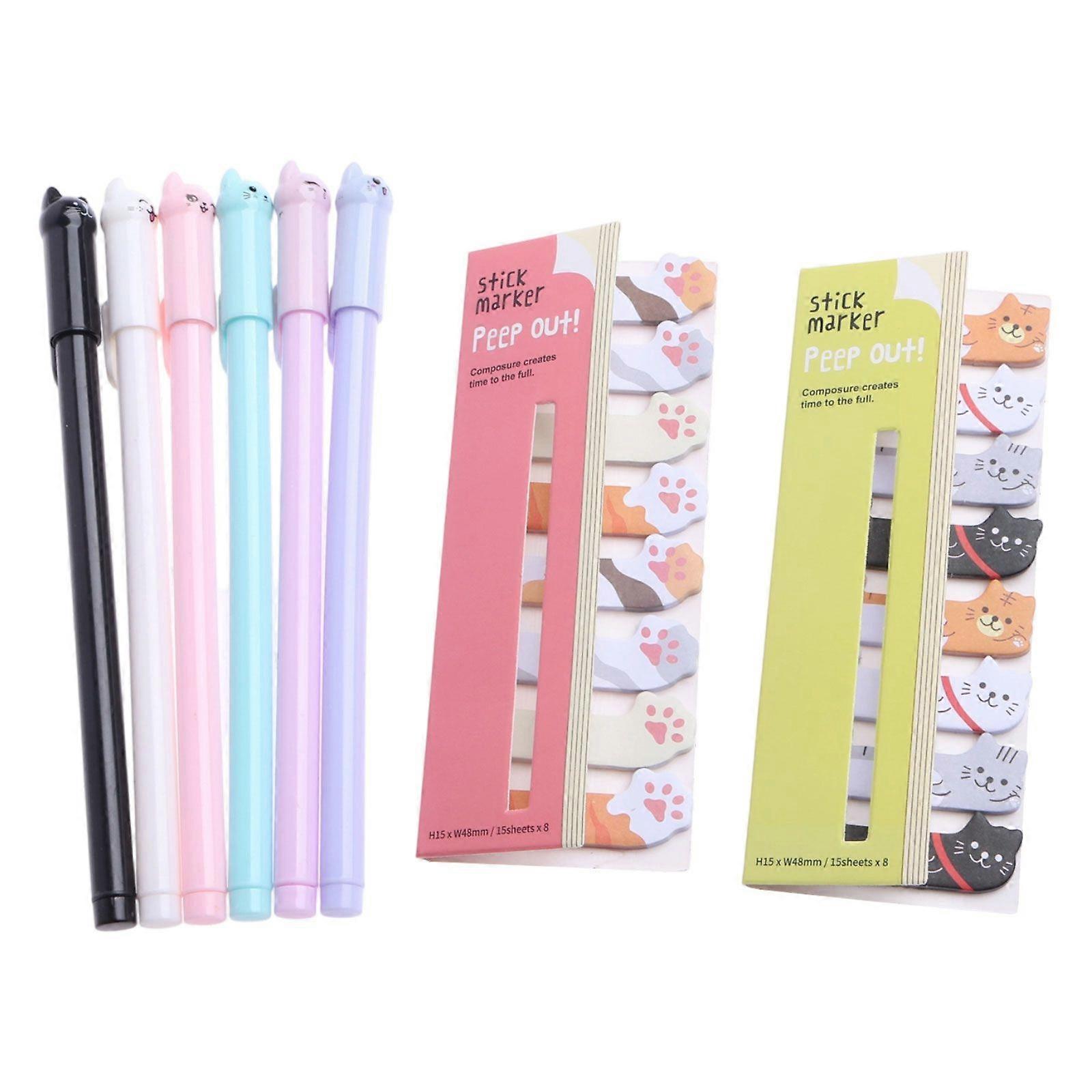 6pcs Cat pen +2pcs Cat bookmark Sticky note